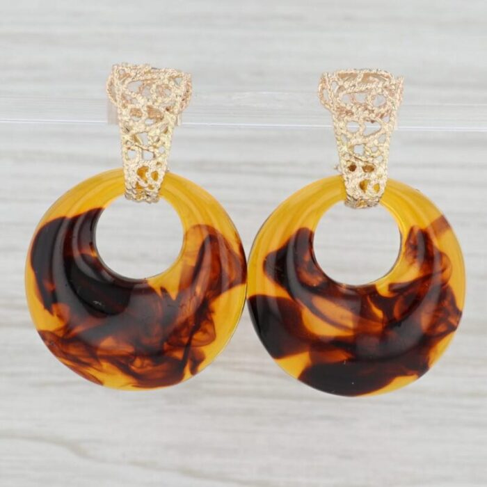 interchangeable dangle earrings 14k gold hematite jasper faux tortoise shell 2 pieces 9000