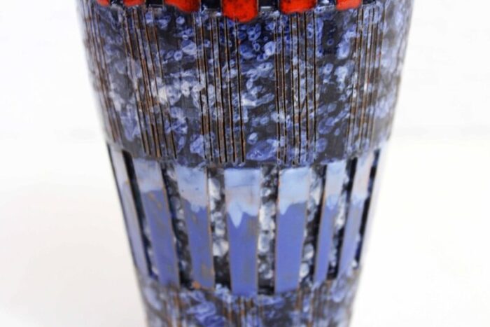 italian blue red patterned ceramic vase 1970s 4