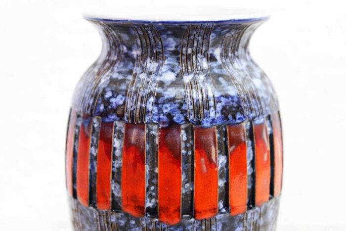 italian blue red patterned ceramic vase 1970s 5