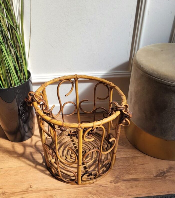 italian bohemian french riviera bamboo and rattan basket 1960s 3