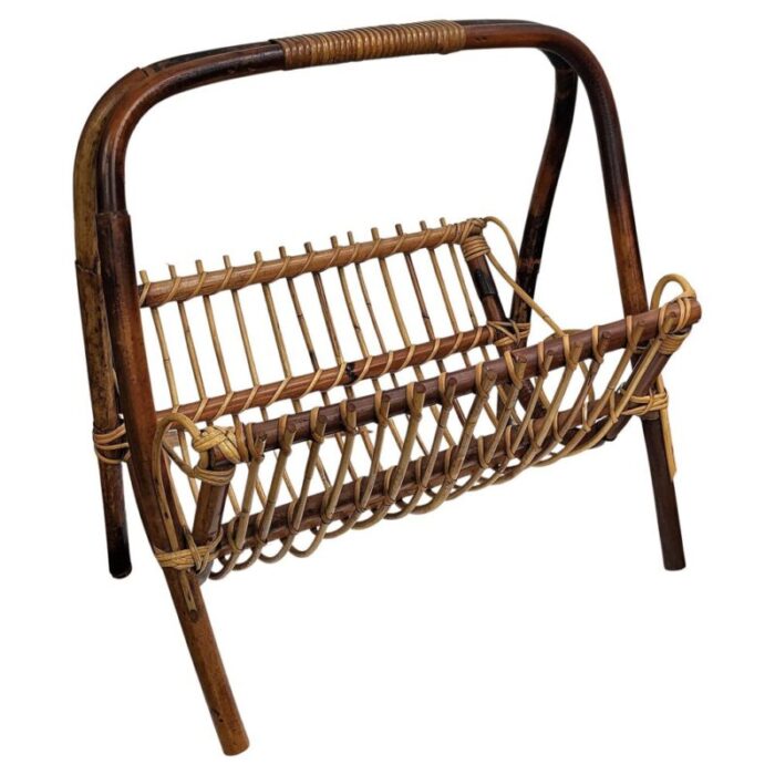 italian bohemian french riviera bamboo and rattan magazine rack 1960s 1