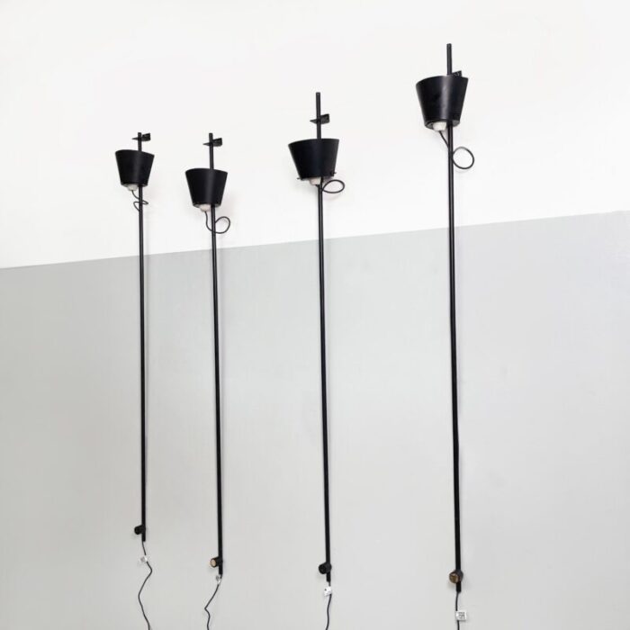 italian modern adjustable wall lamps in black metal 1980s set of 4 7874