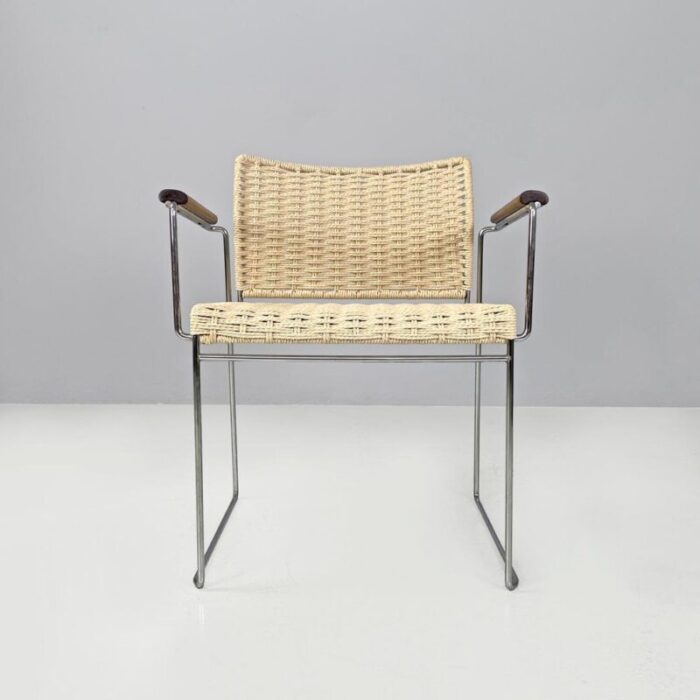 italian modern rope chair in chromed metal structure 1970s 0162