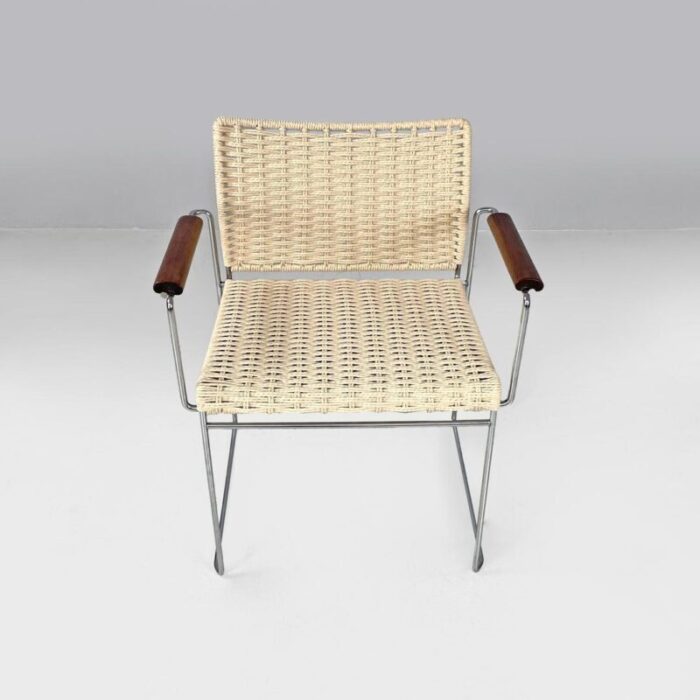 italian modern rope chair in chromed metal structure 1970s 0739