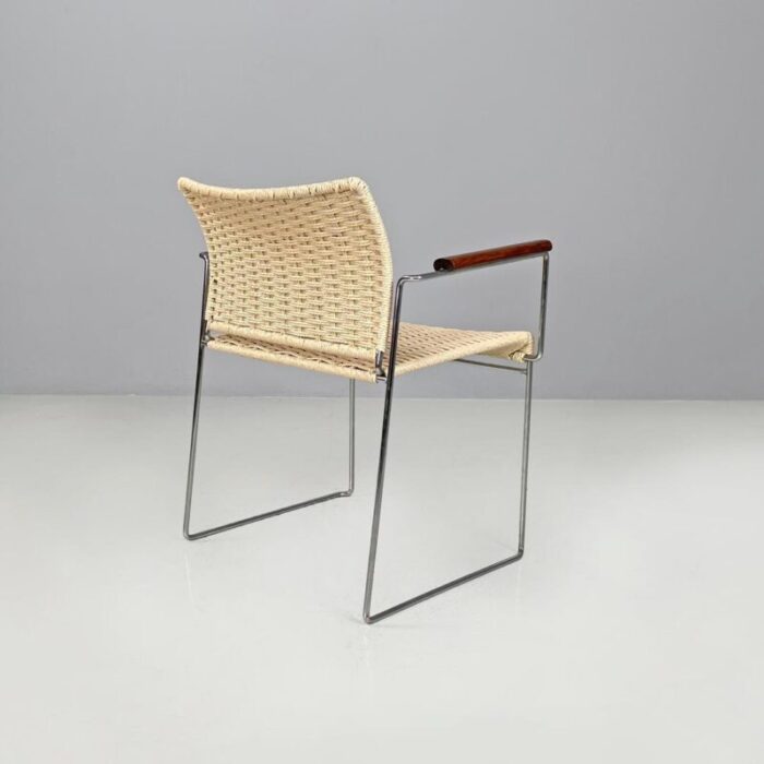 italian modern rope chair in chromed metal structure 1970s 3007