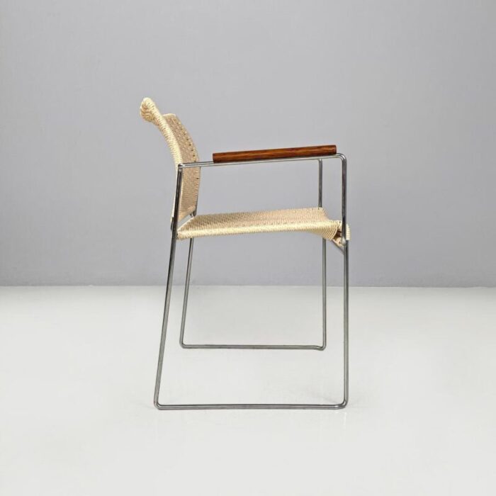 italian modern rope chair in chromed metal structure 1970s 5569