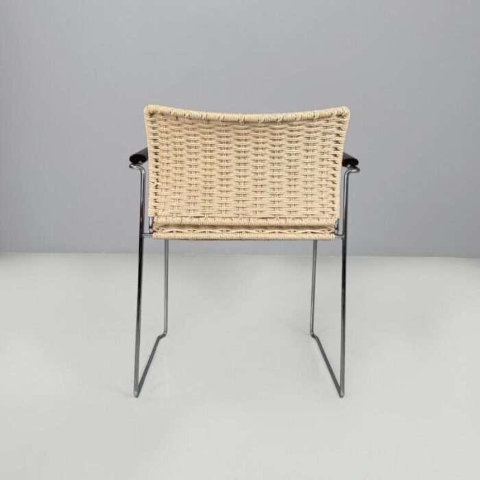 italian modern rope chair in chromed metal structure 1970s 8731