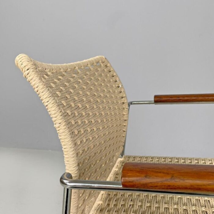 italian modern rope chair in chromed metal structure 1970s 9013