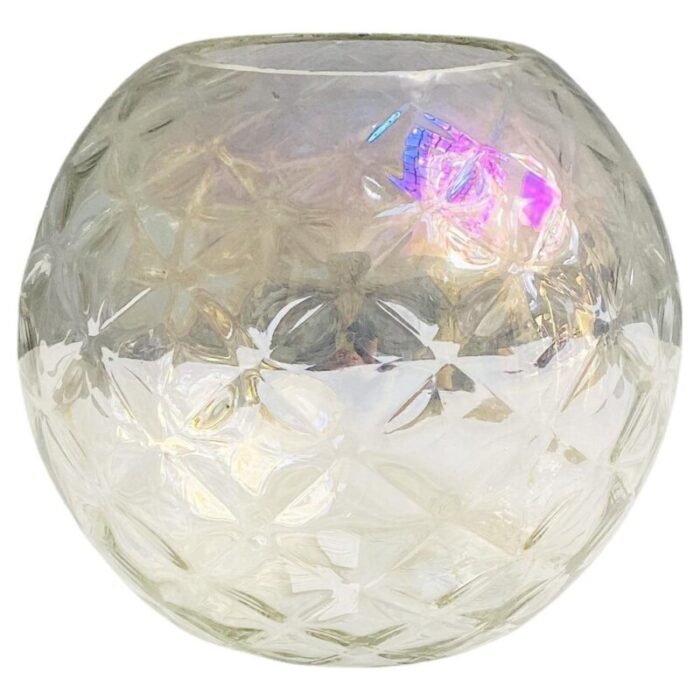 italian modern transparent spherical glass vase with rhomboidal motifs 1980s 1