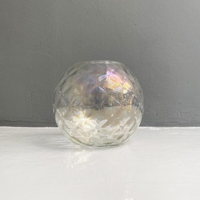 italian modern transparent spherical glass vase with rhomboidal motifs 1980s 11