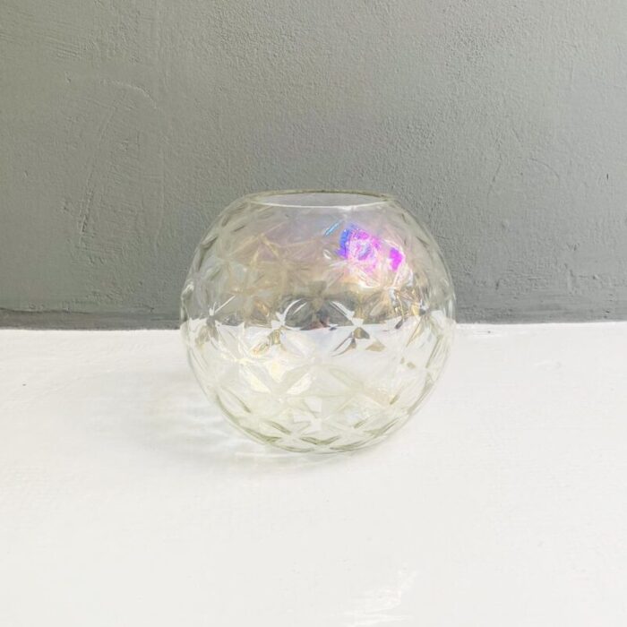 italian modern transparent spherical glass vase with rhomboidal motifs 1980s 2