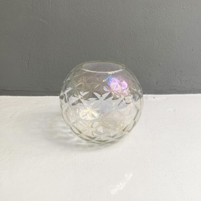 italian modern transparent spherical glass vase with rhomboidal motifs 1980s 3