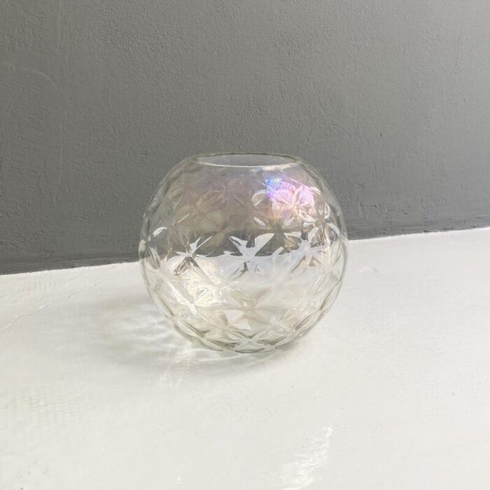 italian modern transparent spherical glass vase with rhomboidal motifs 1980s 4