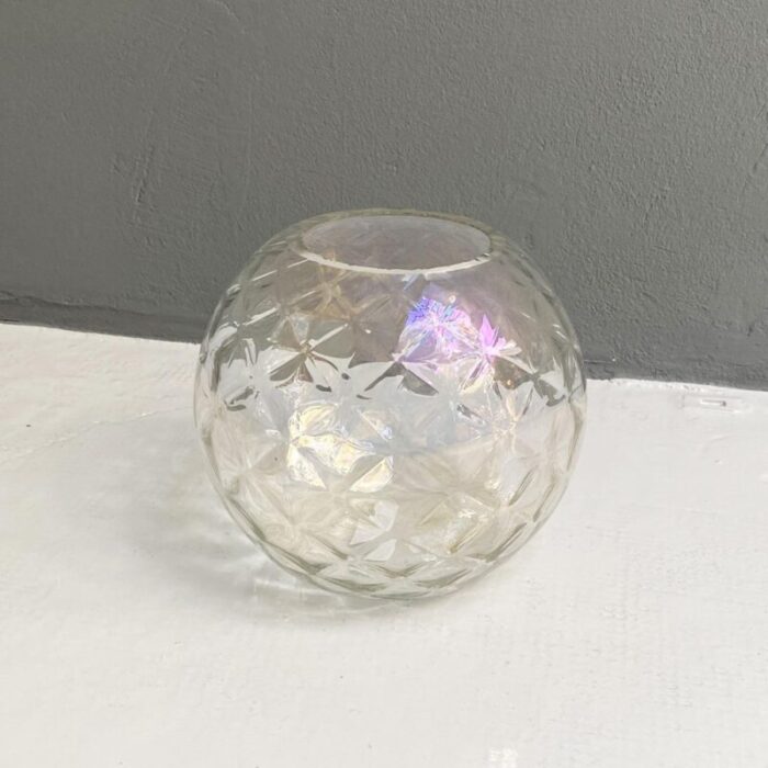 italian modern transparent spherical glass vase with rhomboidal motifs 1980s 5