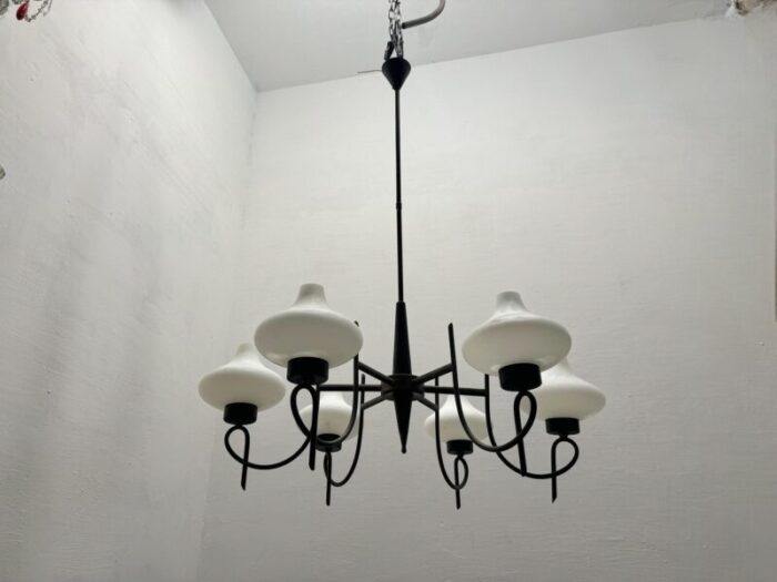 italian opaline bronze chandelier 1950s 3629