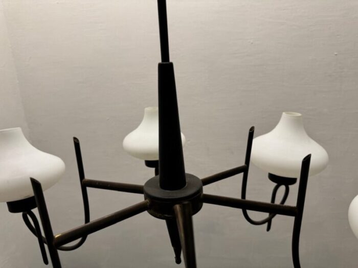 italian opaline bronze chandelier 1950s 6310