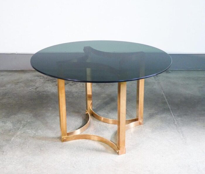 italian table in brass and smoked glass 1970s 0296