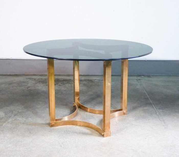 italian table in brass and smoked glass 1970s 3092