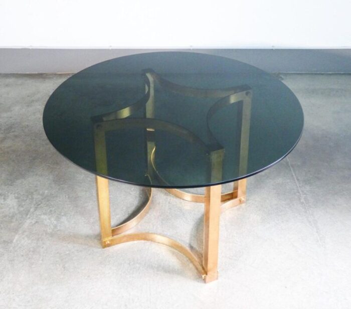 italian table in brass and smoked glass 1970s 3888