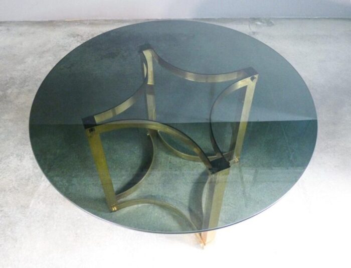 italian table in brass and smoked glass 1970s 5479