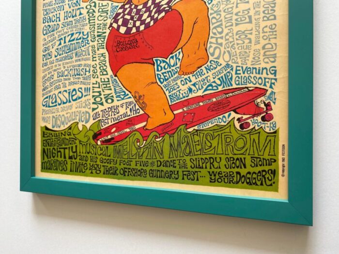 john hitesman vintage 1963 mid century modern lithograph print hot dogging framed pop art surfing poster 1684