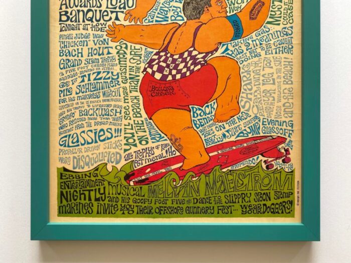 john hitesman vintage 1963 mid century modern lithograph print hot dogging framed pop art surfing poster 2572