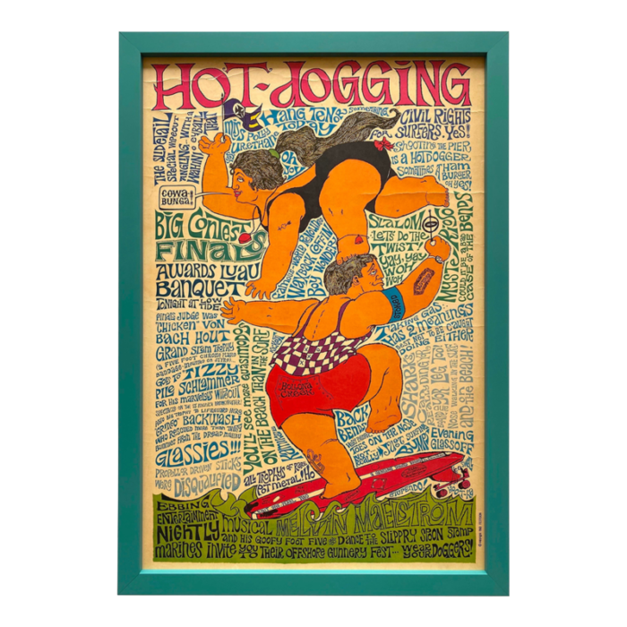 john hitesman vintage 1963 mid century modern lithograph print hot dogging framed pop art surfing poster 2918