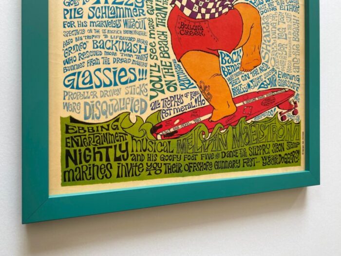 john hitesman vintage 1963 mid century modern lithograph print hot dogging framed pop art surfing poster 3173