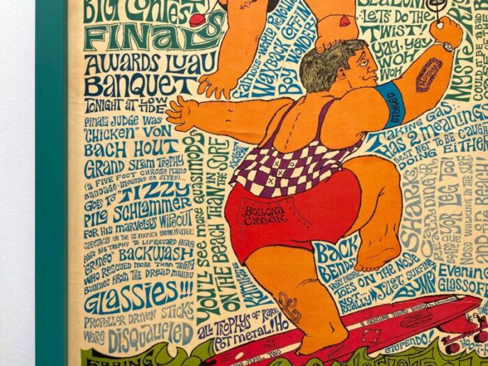 john hitesman vintage 1963 mid century modern lithograph print hot dogging framed pop art surfing poster 3447