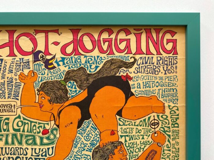 john hitesman vintage 1963 mid century modern lithograph print hot dogging framed pop art surfing poster 5988