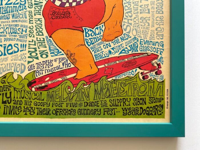 john hitesman vintage 1963 mid century modern lithograph print hot dogging framed pop art surfing poster 6280