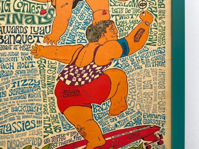 john hitesman vintage 1963 mid century modern lithograph print hot dogging framed pop art surfing poster 9540