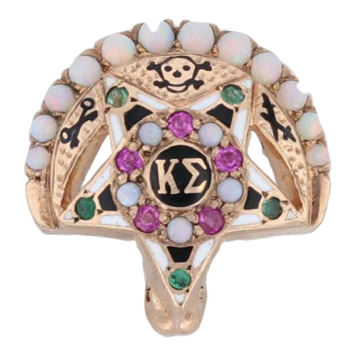 kappa sigma fraternity badge 10k gold pearl ruby opal emerald greek crescent pin 6173