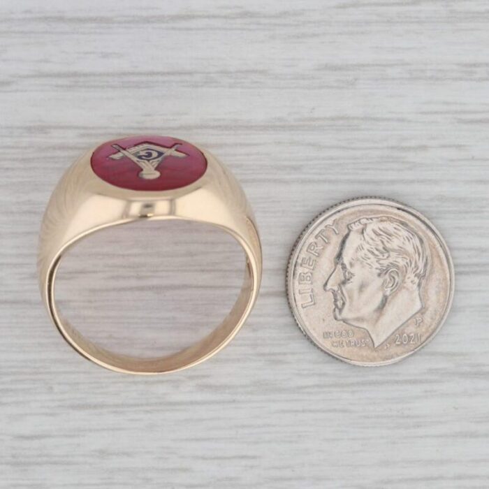 lab created ruby masonic signet ring 10k yellow gold size 1025 blue lodge 3538