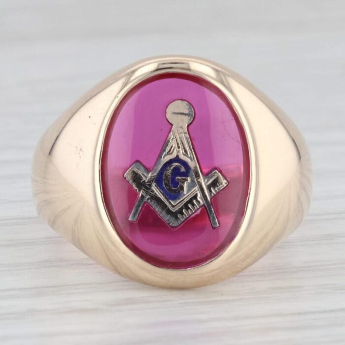 lab created ruby masonic signet ring 10k yellow gold size 1025 blue lodge 3615