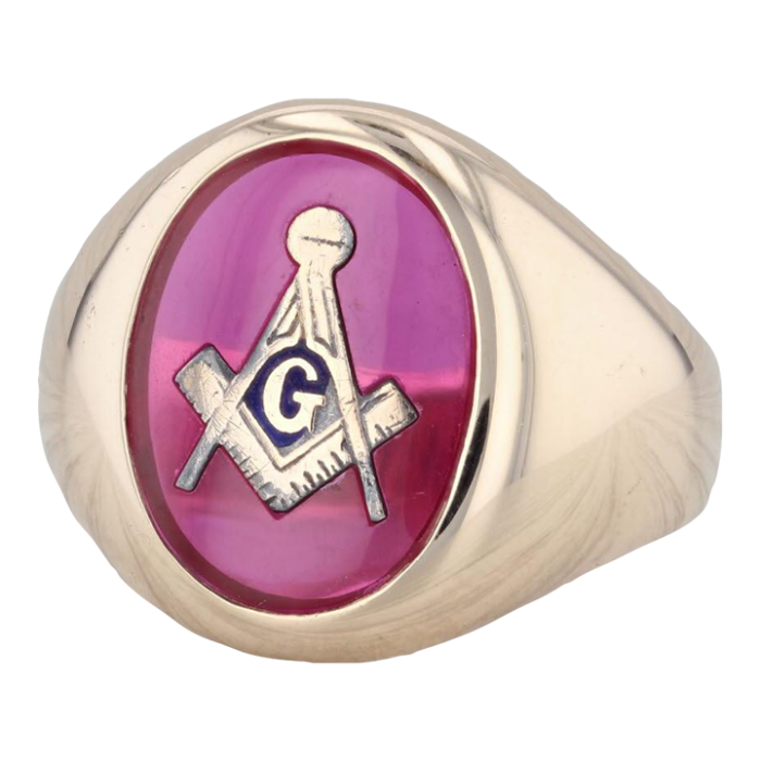 lab created ruby masonic signet ring 10k yellow gold size 1025 blue lodge 5071