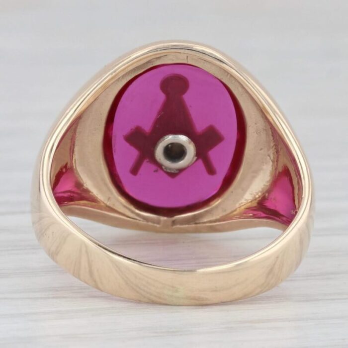 lab created ruby masonic signet ring 10k yellow gold size 1025 blue lodge 9927