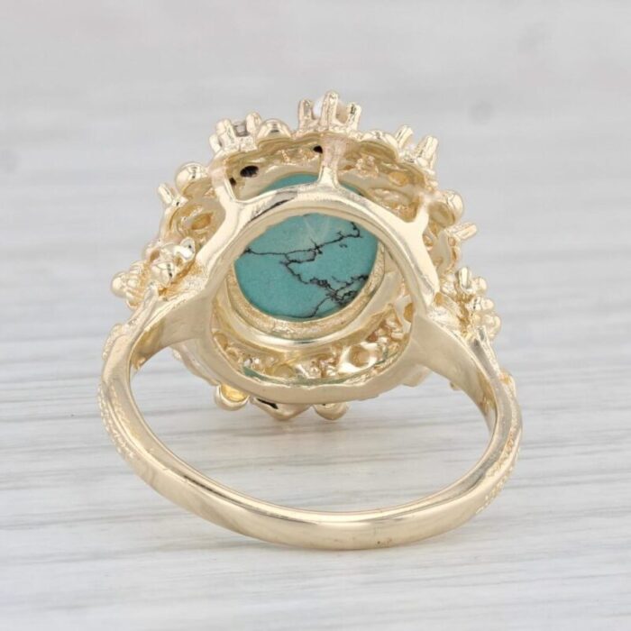 lab created turquoise pearl ring 14k yellow gold size 75 oval cabochon 2111