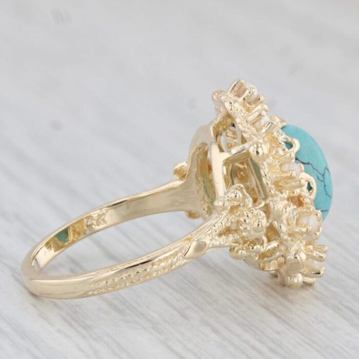 lab created turquoise pearl ring 14k yellow gold size 75 oval cabochon 3438