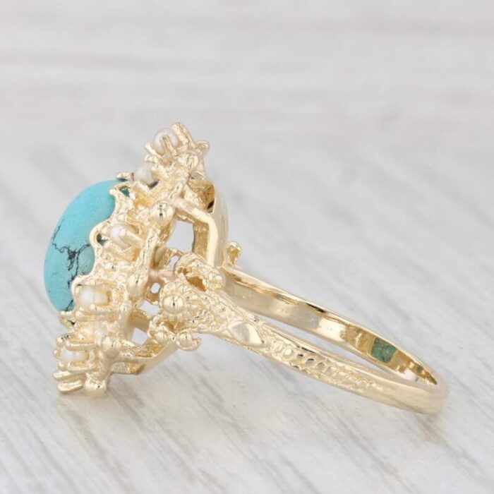 lab created turquoise pearl ring 14k yellow gold size 75 oval cabochon 6739