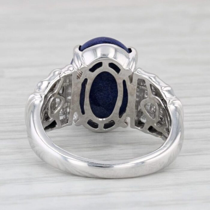 lapis lazuli 110ctw diamond ring 14k white gold size 725 oval cabochon 1236