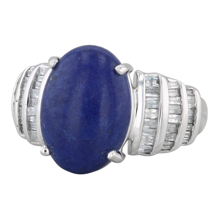 lapis lazuli 110ctw diamond ring 14k white gold size 725 oval cabochon 1320