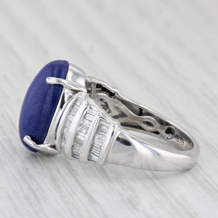 lapis lazuli 110ctw diamond ring 14k white gold size 725 oval cabochon 3551