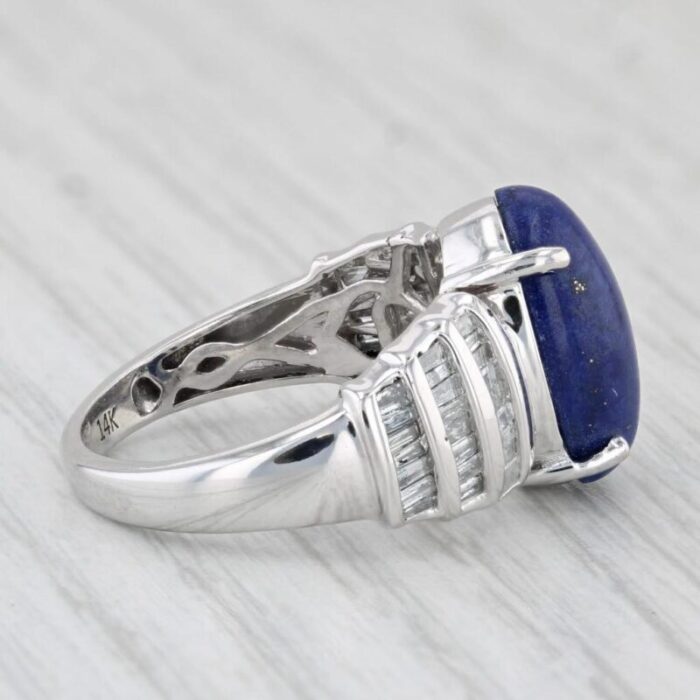 lapis lazuli 110ctw diamond ring 14k white gold size 725 oval cabochon 3605