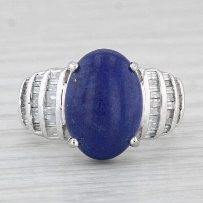 lapis lazuli 110ctw diamond ring 14k white gold size 725 oval cabochon 3872