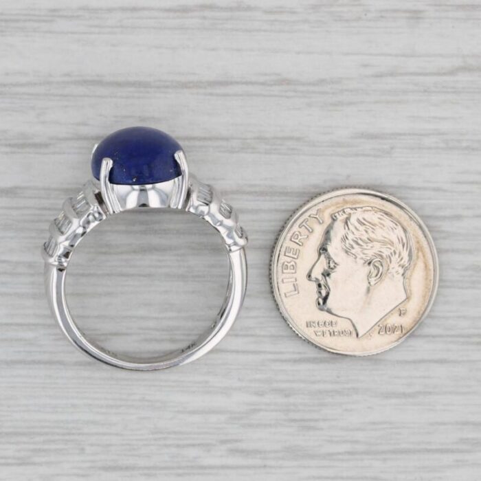 lapis lazuli 110ctw diamond ring 14k white gold size 725 oval cabochon 5583