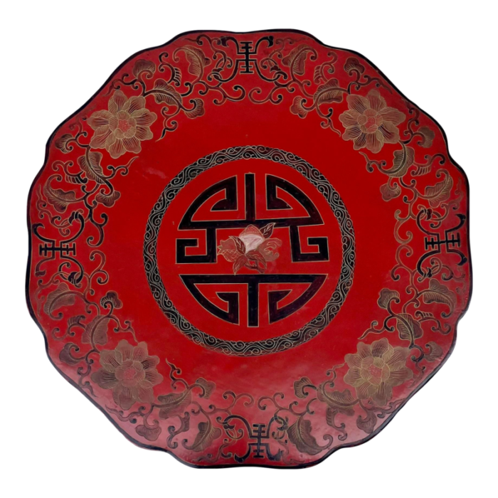 large antique chinese red lacquered round box 3468