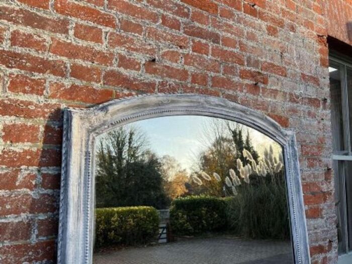 large antique french carved wood and gesso arch mirror 4140