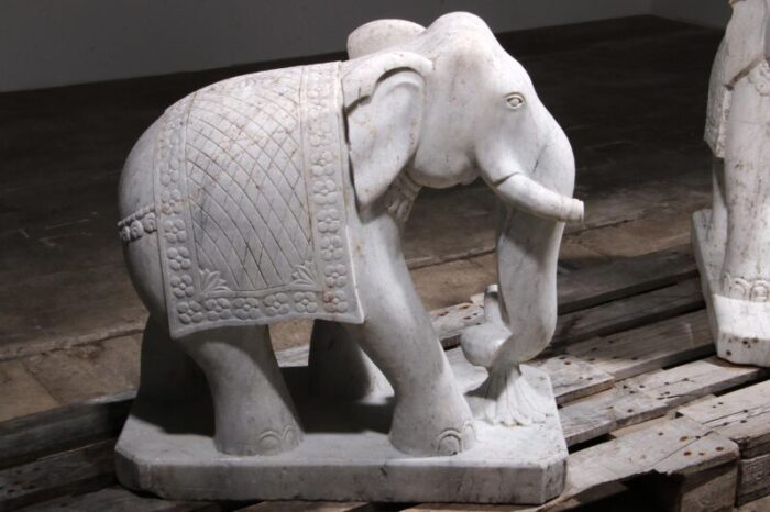 large handcrafted elephant statues 1950 marble set of 2 0272