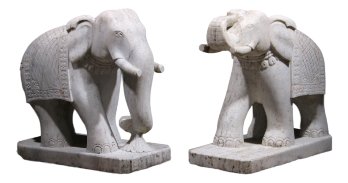 large handcrafted elephant statues 1950 marble set of 2 4436